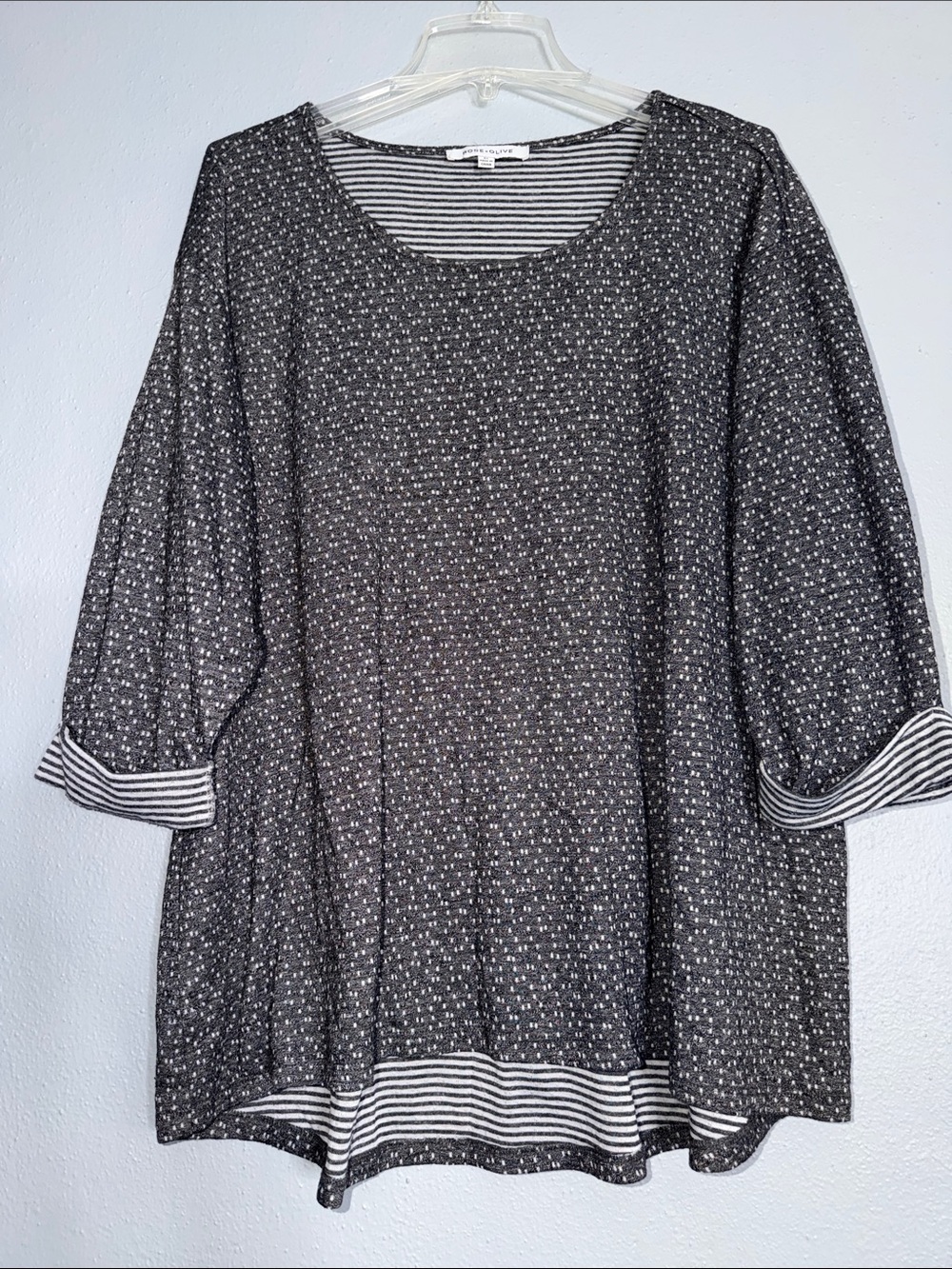 Rose & Olive Grey Speckled Scoop Neck Tunic with Striped Trim